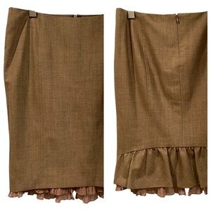 Rebecca Taylor Wool Blend Lined Ruffle Tiered Beige Knee Lenght Skirt 4